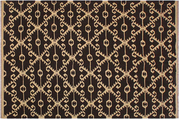 Flat Weave Kilim, Antique, Navaho, Vintage, Handmade, Modern Kilim Brown Black Hand-Woven Rectangle 100% Wool Area Rug 7 x 10